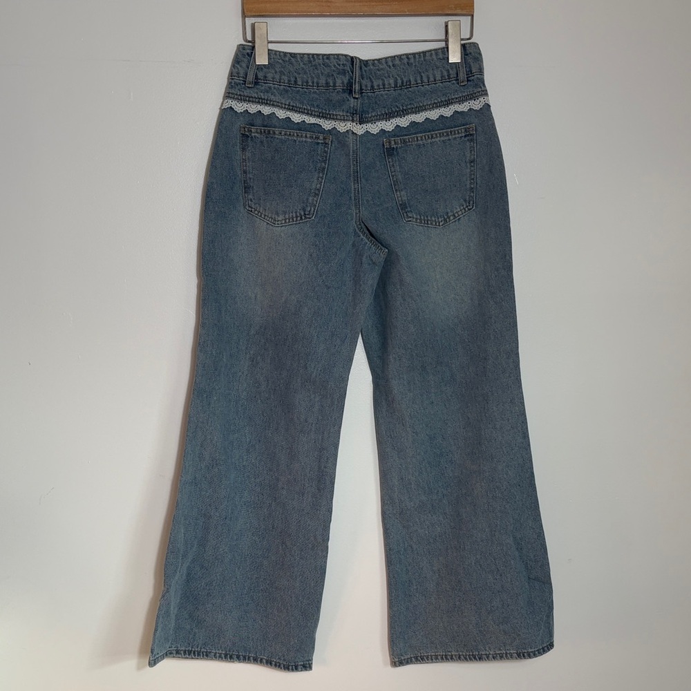 Edikted Style S19507 Blue Flare Jeans with Lace Detailing Size Medium - Picture 5 of 6